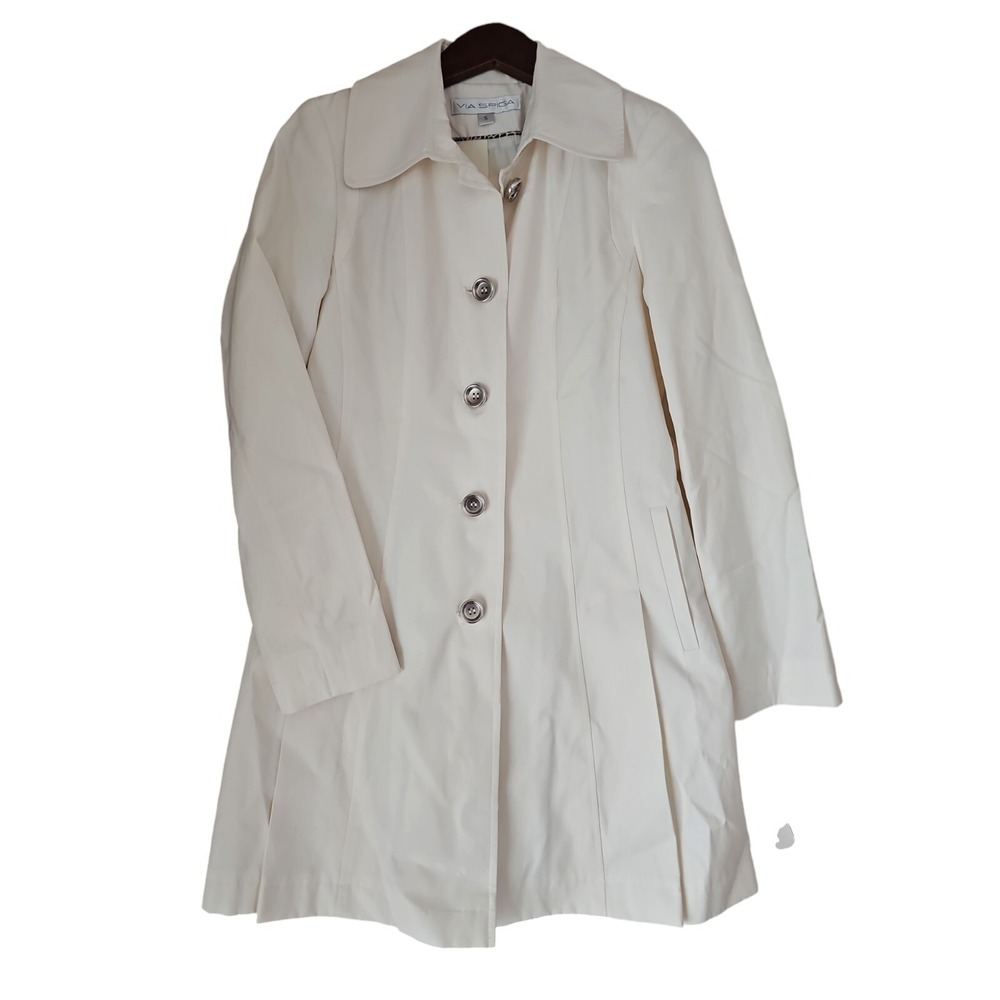 VIA SPIGA Women's Ivory Waterproof Button Trench Coat Jacket Size S Missing Belt